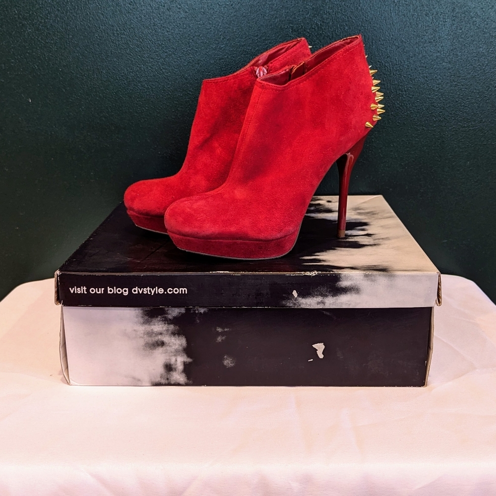 Red Suede Booties with Gold spikes